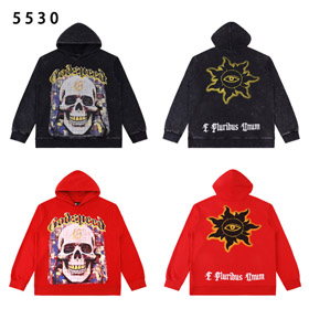 Godspeed Skull Print Retro Cotton Terry Loose Hooded Sweatshirt-4565  